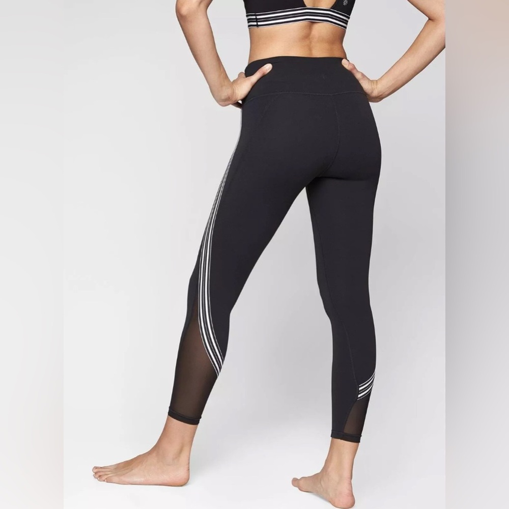 Athleta Side Stripe Salutation 7/8 Legging, Mesh Accent, Black/White, Small